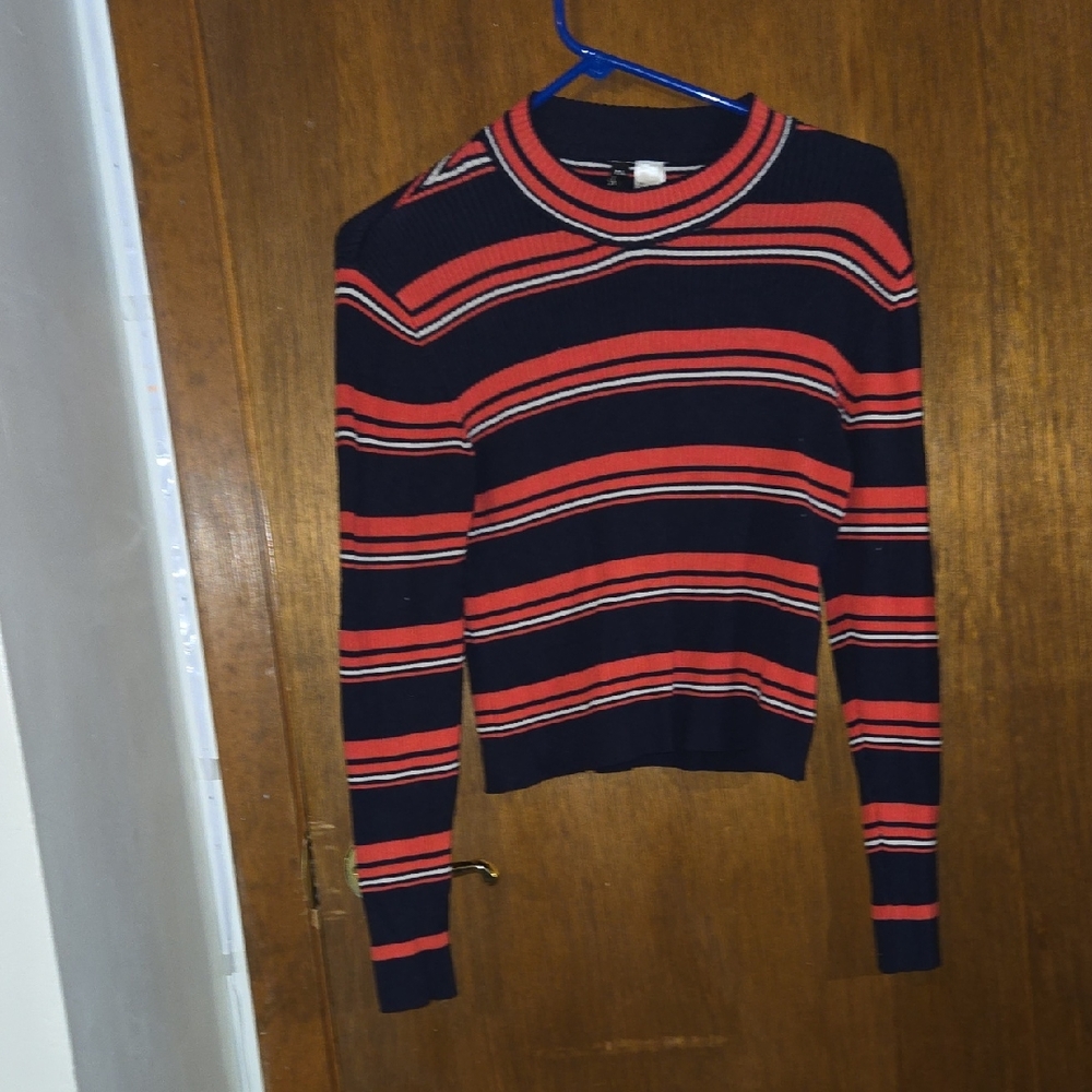 Divided Blue and Red Striped Crop Top
